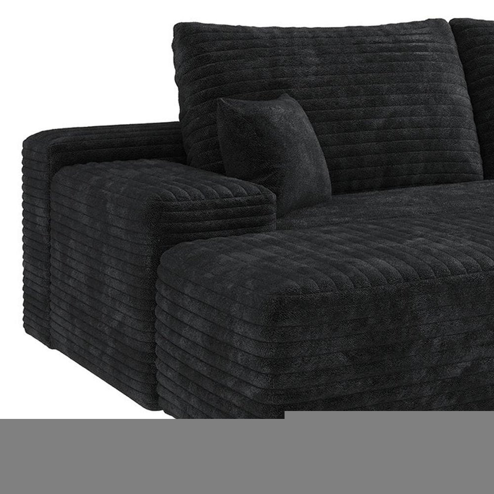 135" Black Corduroy Modular Universal Sofa With Ottoman And Toss Pillows