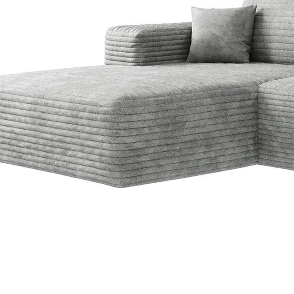 135" Gray Corduroy Modular Universal Sofa With Ottoman And Toss Pillows