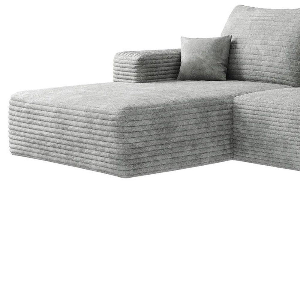135" Gray Corduroy Modular Universal Sofa With Ottoman And Toss Pillows