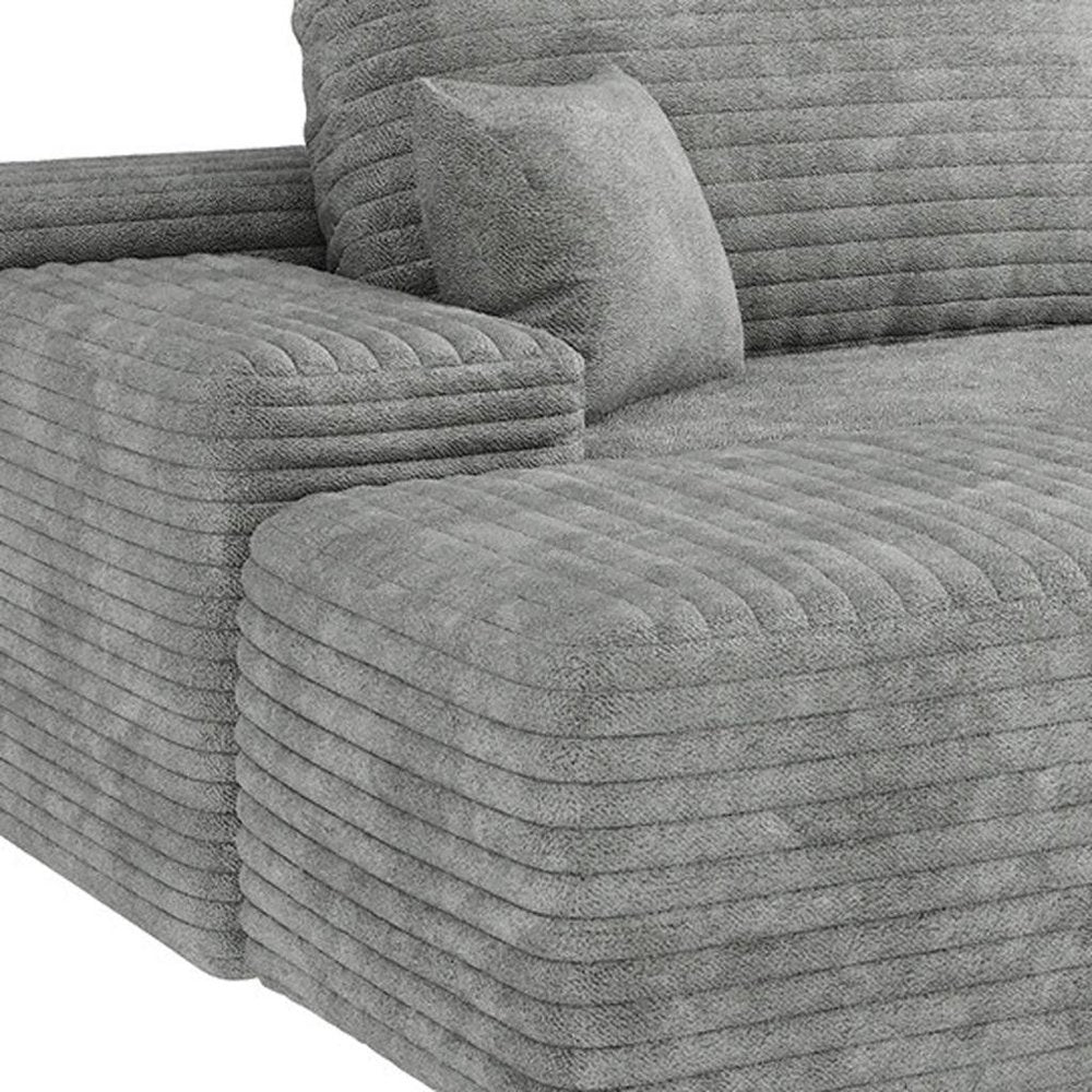 135" Gray Corduroy Modular Universal Sofa With Ottoman And Toss Pillows