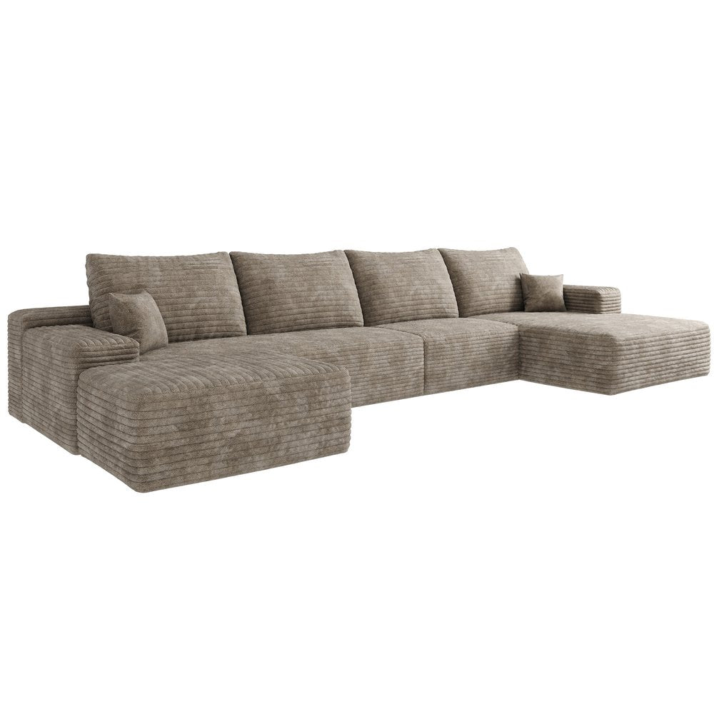 135" Camel Corduroy Modular Universal Sofa With Ottoman And Toss Pillows