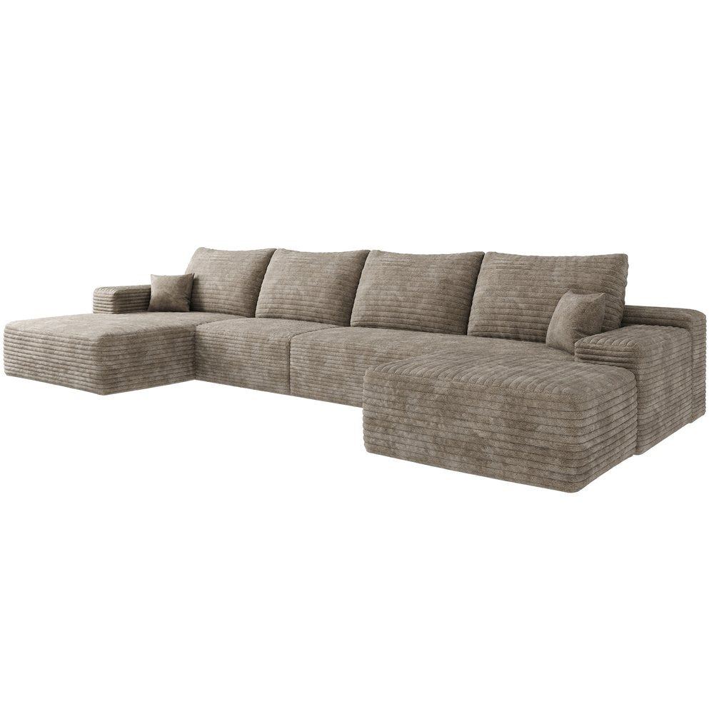 135" Camel Corduroy Modular Universal Sofa With Ottoman And Toss Pillows