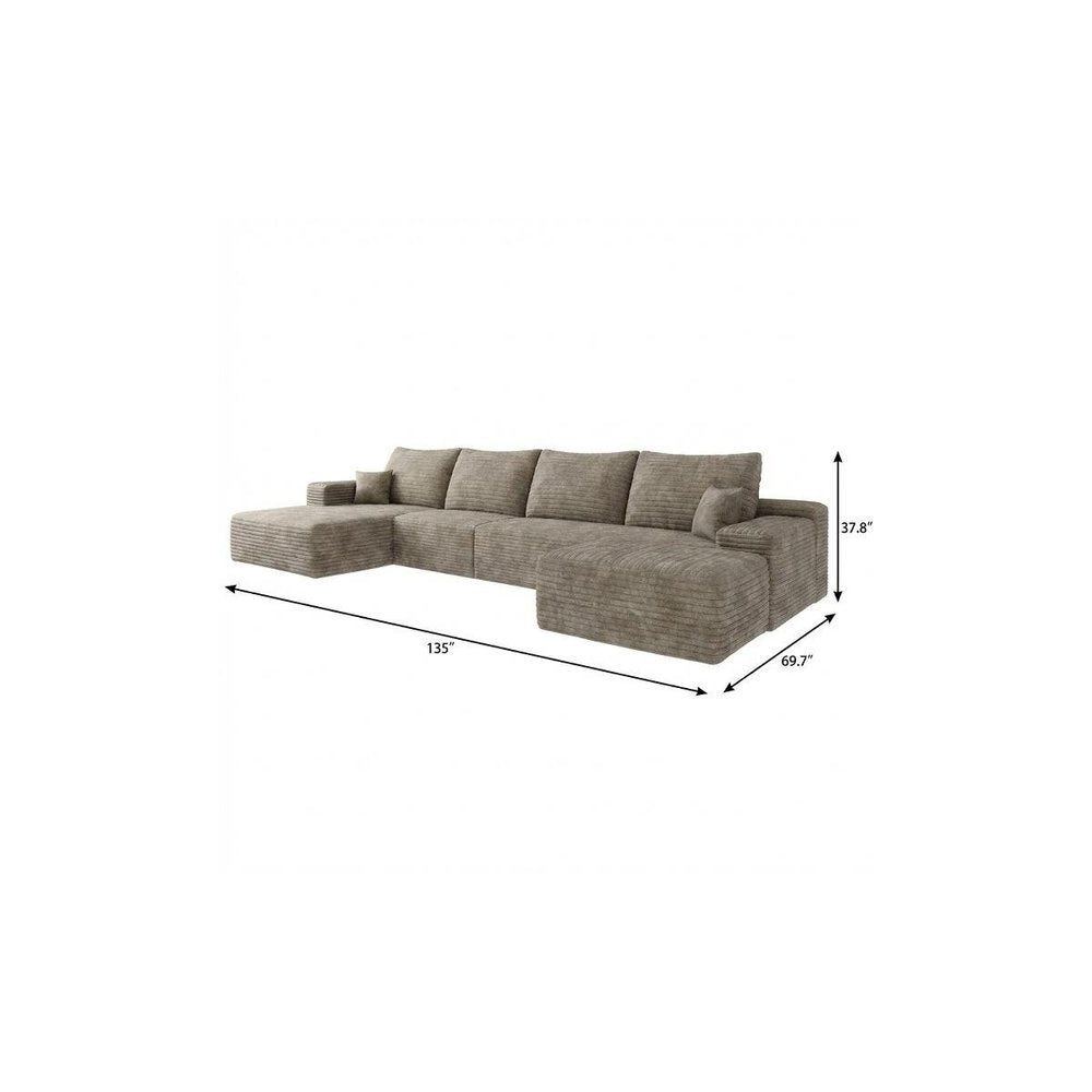 135" Camel Corduroy Modular Universal Sofa With Ottoman And Toss Pillows