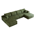135" Green Corduroy Modular Universal Sofa With Ottoman And Toss Pillows