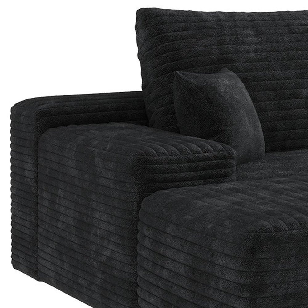 107" Black Corduroy Modular Universal Sofa With Ottoman And Toss Pillows