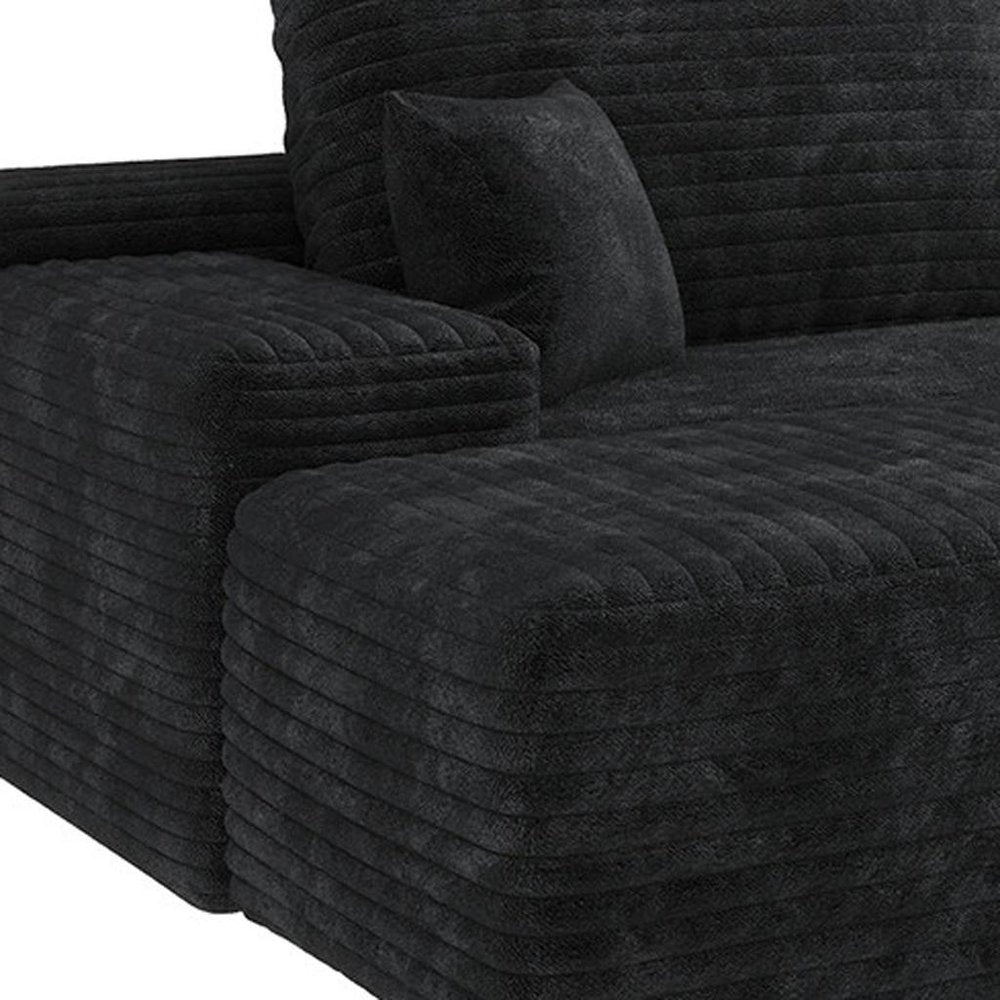107" Black Corduroy Modular Universal Sofa With Ottoman And Toss Pillows