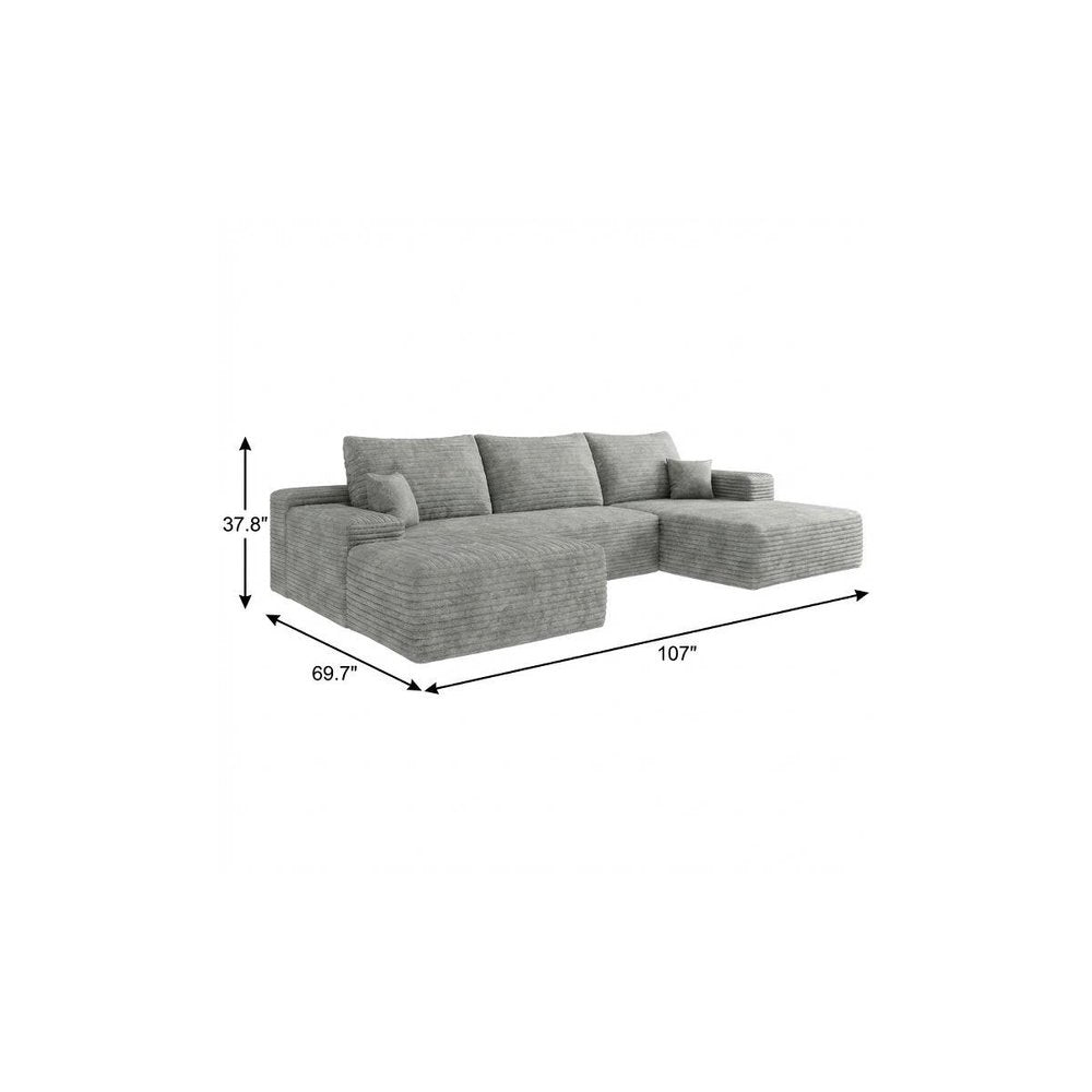107" Gray Corduroy Modular Universal Sofa With Ottoman And Toss Pillows