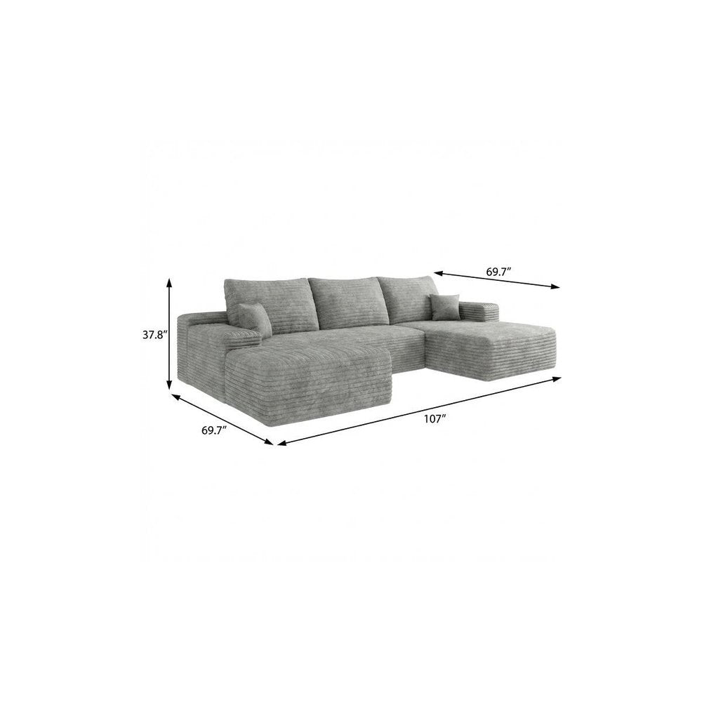 107" Gray Corduroy Modular Universal Sofa With Ottoman And Toss Pillows