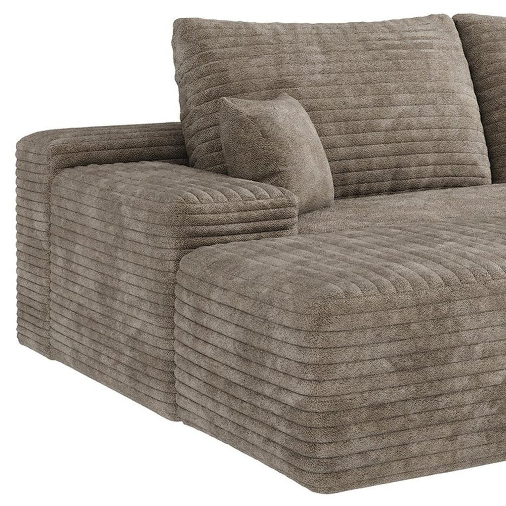 107" Camel Corduroy Modular Universal Sofa With Ottoman And Toss Pillows