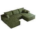 107" Green Corduroy Modular Universal Sofa With Ottoman And Toss Pillows