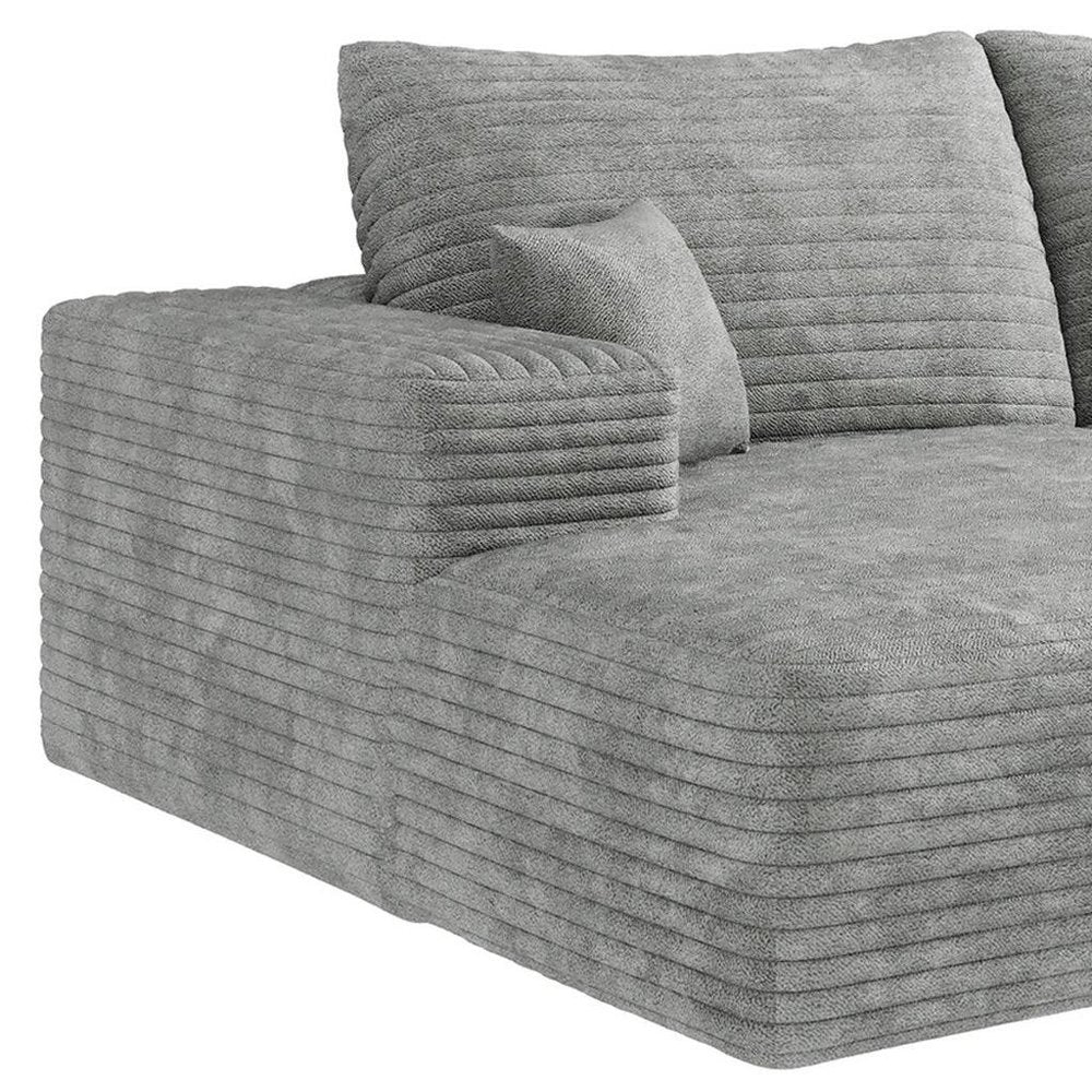 107" Gray Corduroy Modular Universal Sofa With Toss Pillows