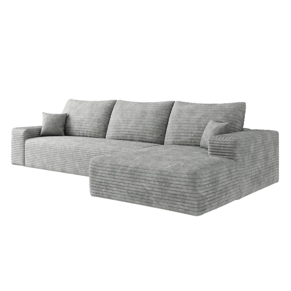 107" Gray Corduroy Modular Universal Sofa With Toss Pillows