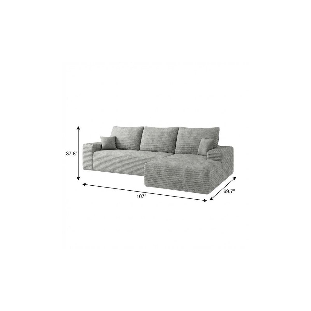 107" Gray Corduroy Modular Universal Sofa With Toss Pillows