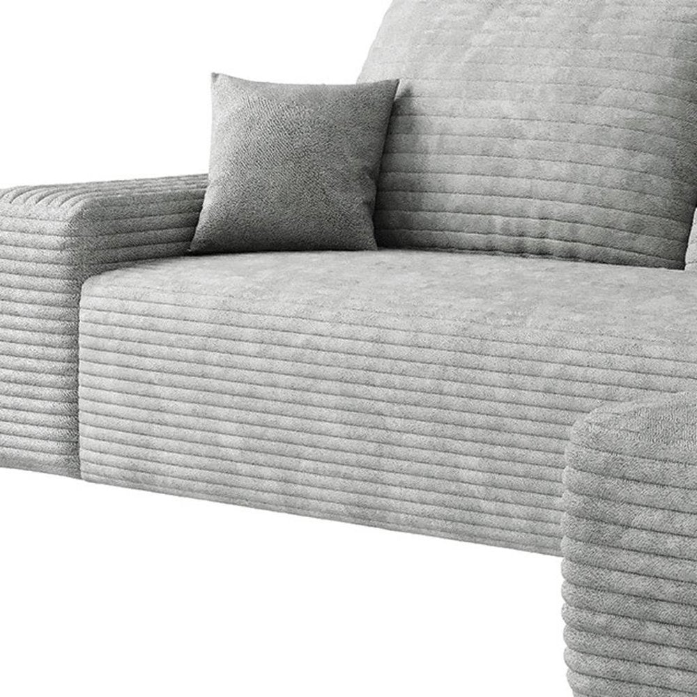 107" Gray Corduroy Modular Universal Sofa With Toss Pillows