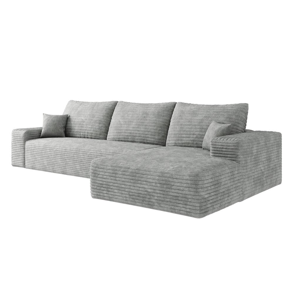 107" Gray Corduroy Modular Universal Sofa With Toss Pillows