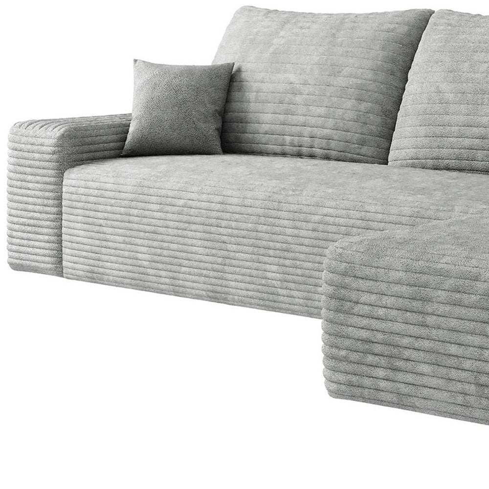 107" Gray Corduroy Modular Universal Sofa With Toss Pillows