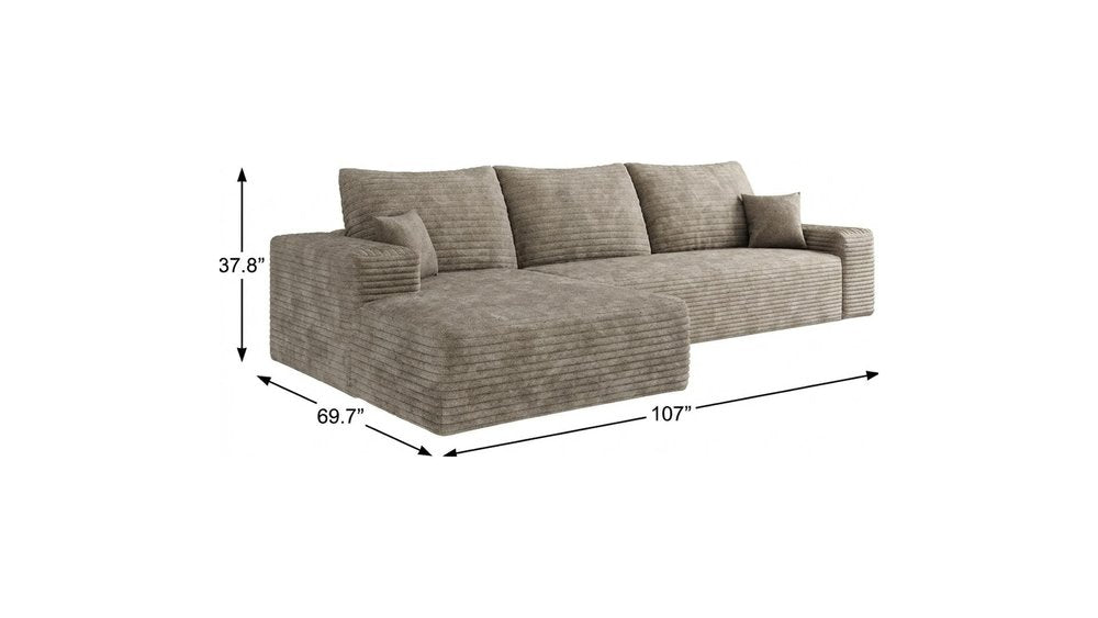 107" Camel Corduroy Modular Universal Sofa With Toss Pillows