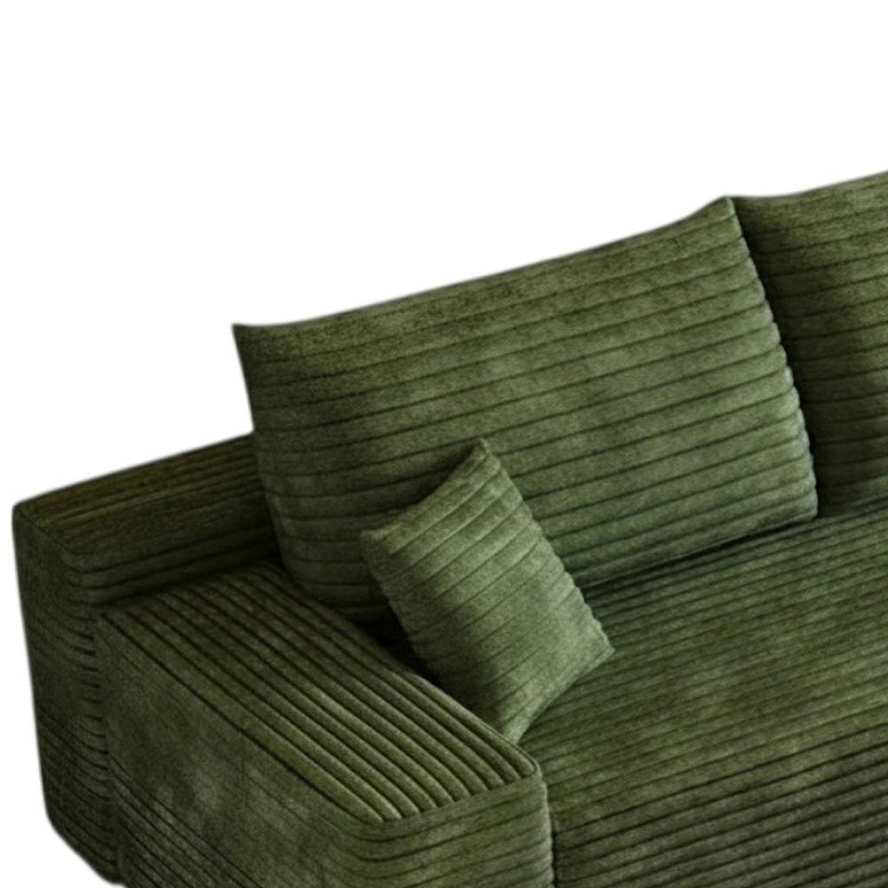 107" Green Corduroy Modular Universal Sofa With Toss Pillows
