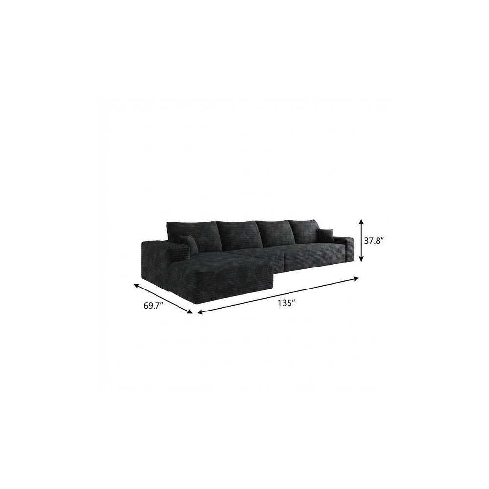 135" Black Corduroy Modular Universal Sofa With Toss Pillows