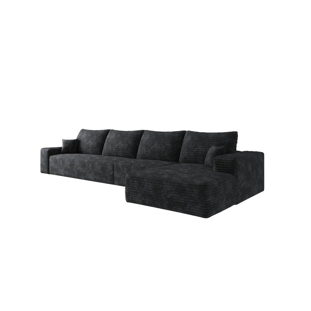 135" Black Corduroy Modular Universal Sofa With Toss Pillows