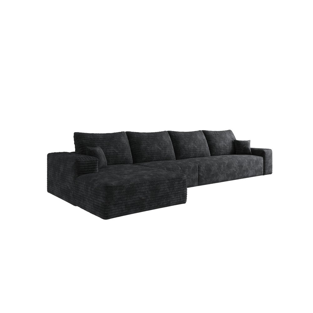 135" Black Corduroy Modular Universal Sofa With Toss Pillows