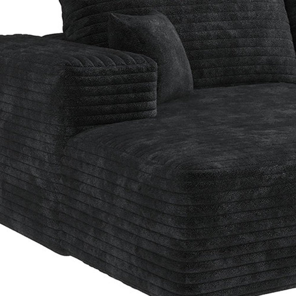 135" Black Corduroy Modular Universal Sofa With Toss Pillows