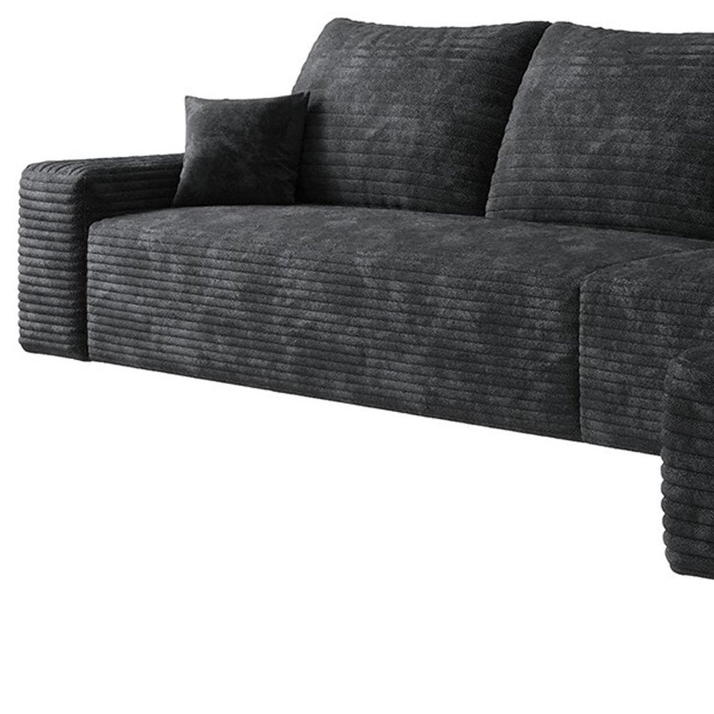 135" Black Corduroy Modular Universal Sofa With Toss Pillows