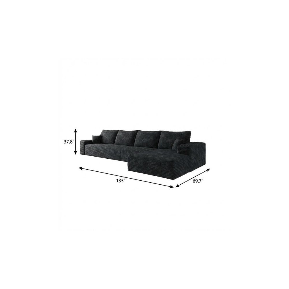 135" Black Corduroy Modular Universal Sofa With Toss Pillows