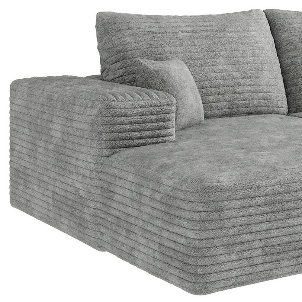 135" Gray Corduroy Modular Universal Sofa With Toss Pillows