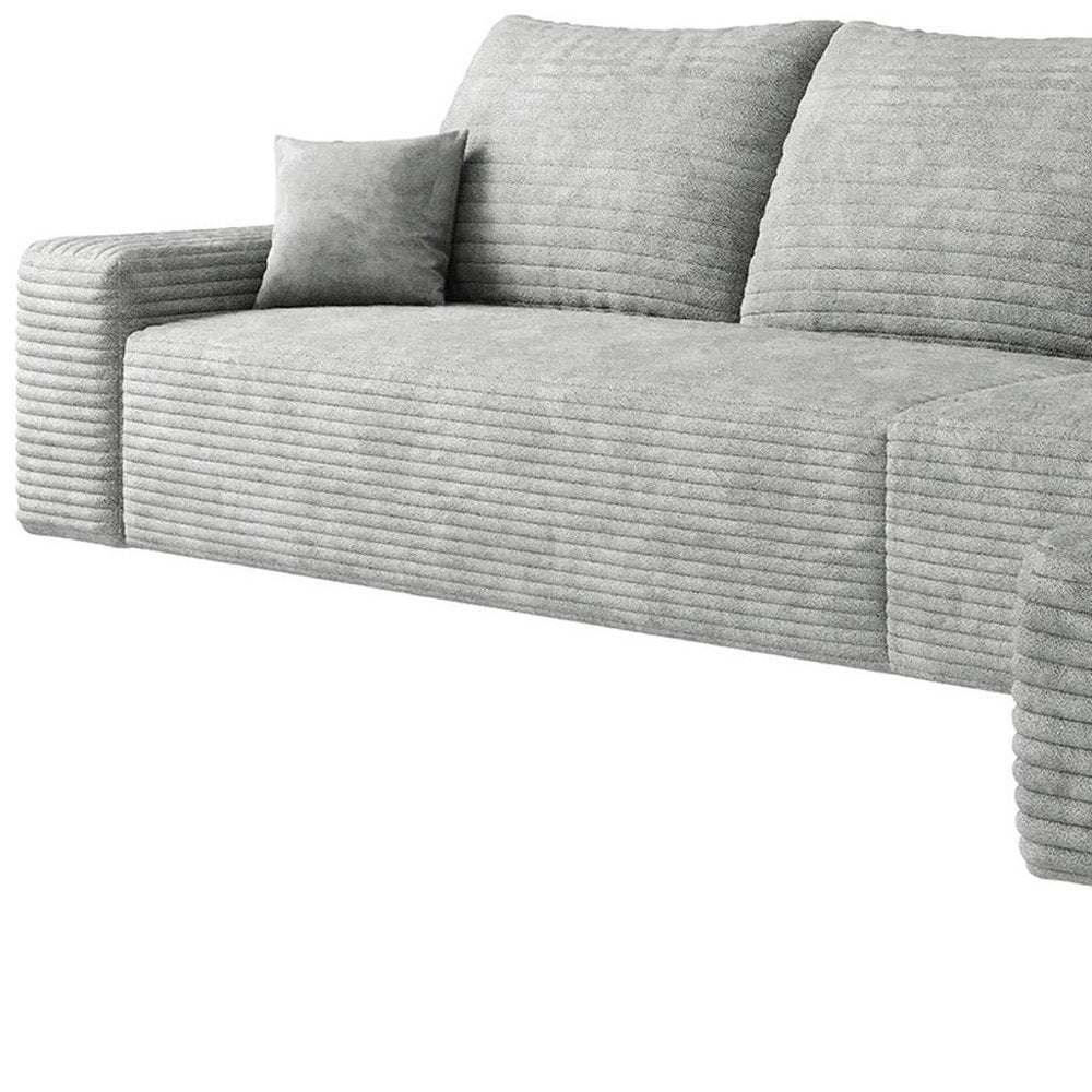 135" Gray Corduroy Modular Universal Sofa With Toss Pillows