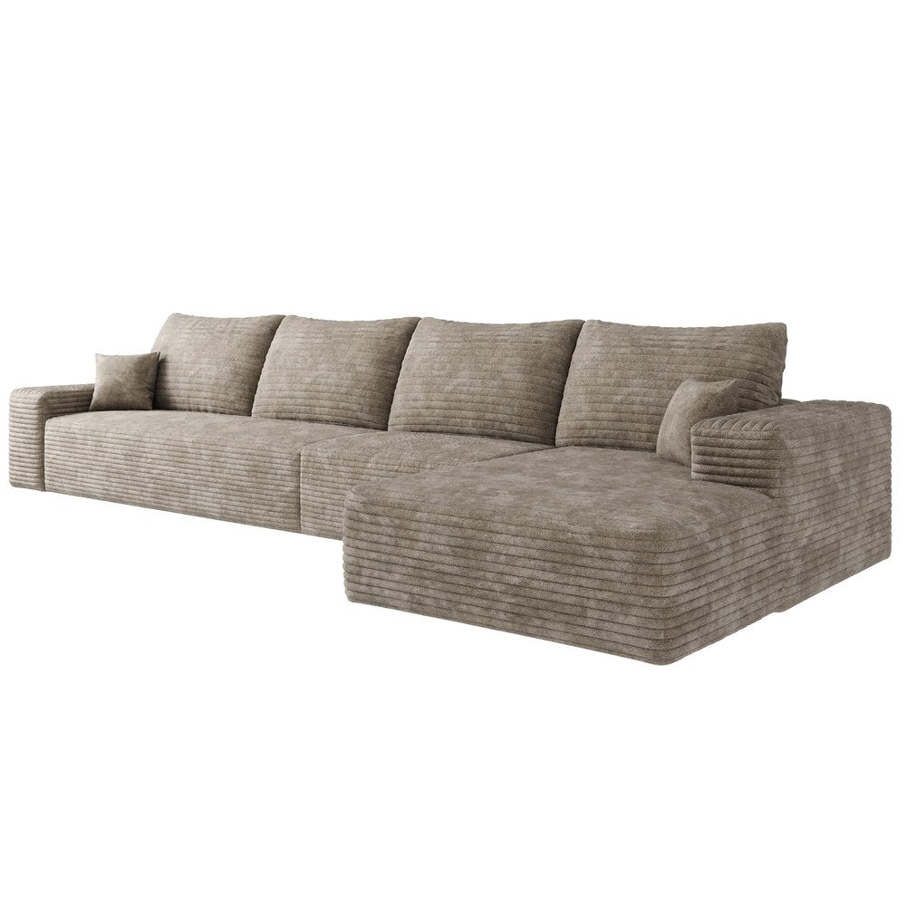 135" Camel Corduroy Modular Universal Sofa With Toss Pillows