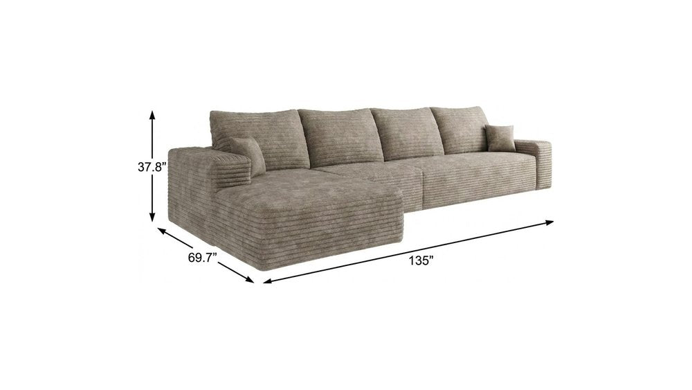 135" Camel Corduroy Modular Universal Sofa With Toss Pillows