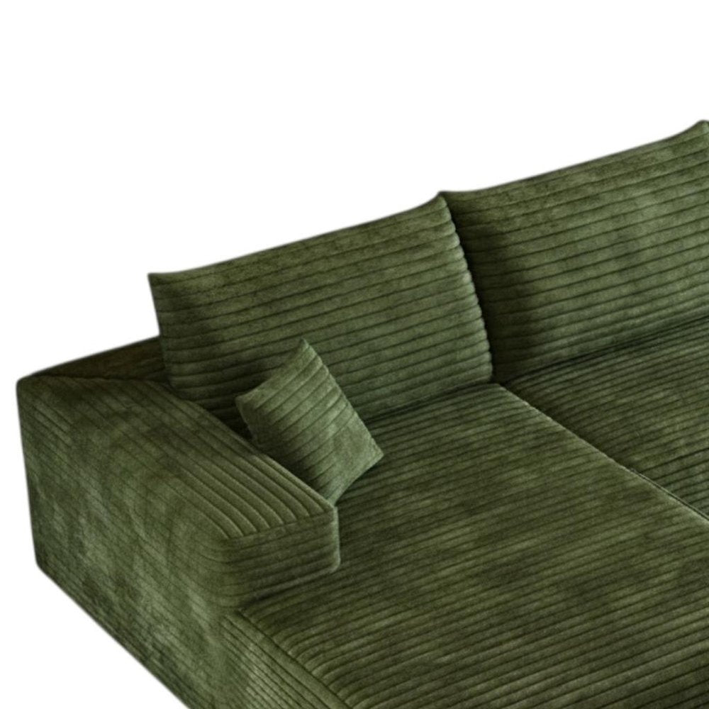 135" Green Corduroy Modular Universal Sofa With Toss Pillows