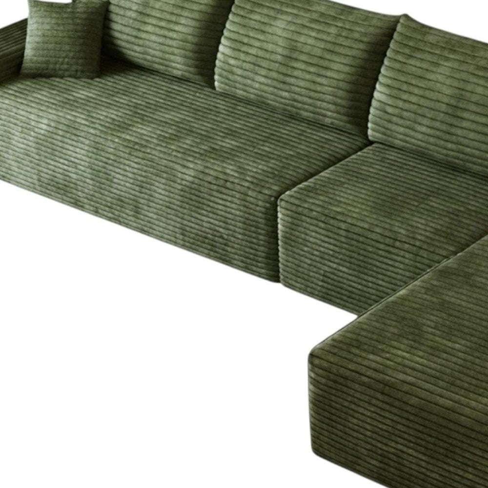 135" Green Corduroy Modular Universal Sofa With Toss Pillows