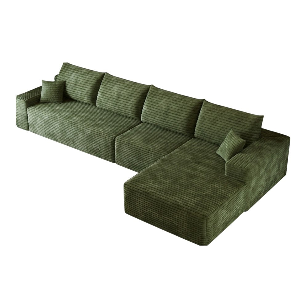 135" Green Corduroy Modular Universal Sofa With Toss Pillows