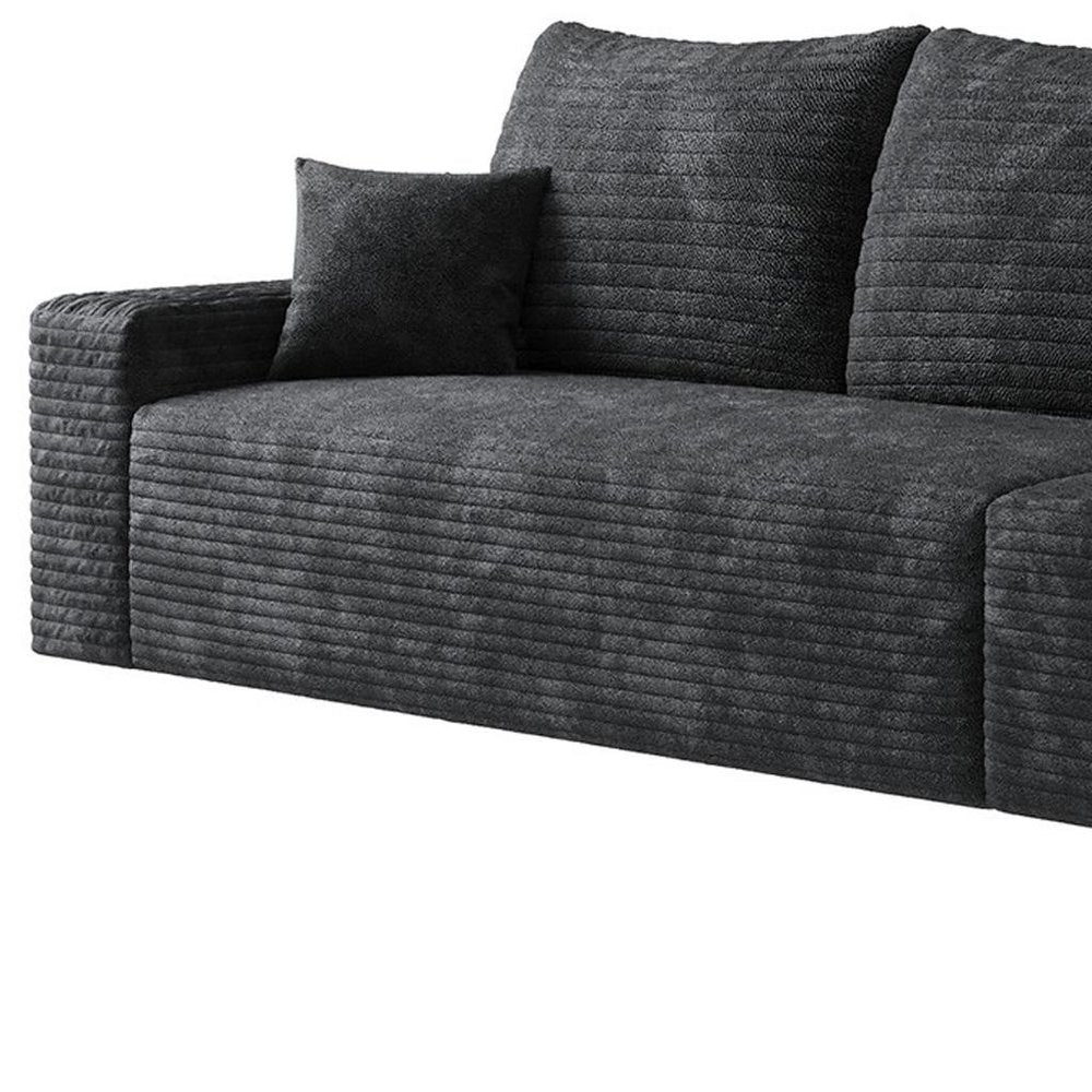 140" Black Corduroy Modular Universal Sofa With Toss Pillows
