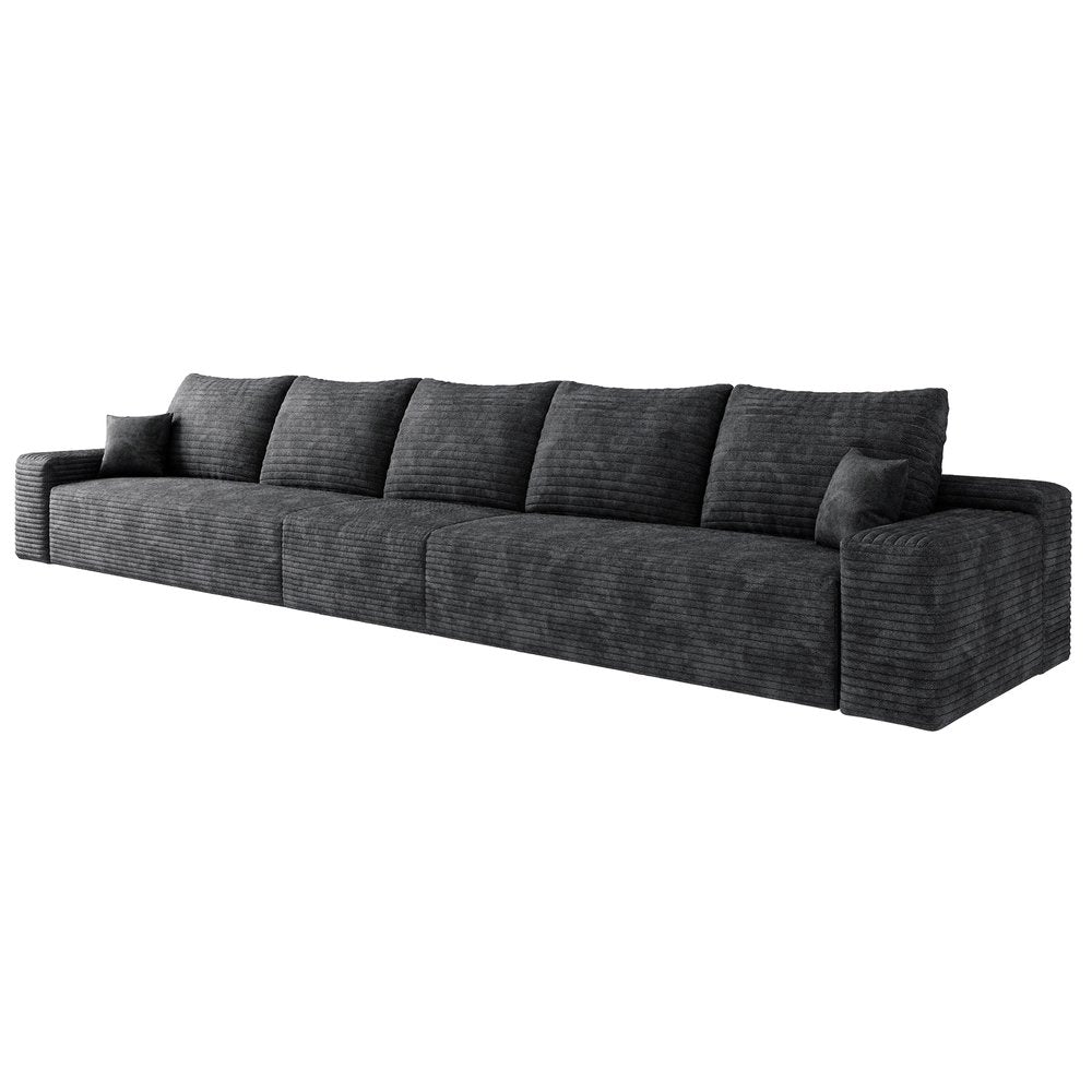 168" Black Corduroy Modular Universal Sofa With Toss Pillows