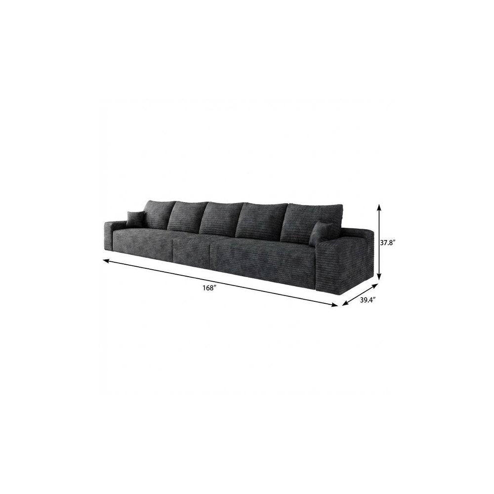 168" Black Corduroy Modular Universal Sofa With Toss Pillows