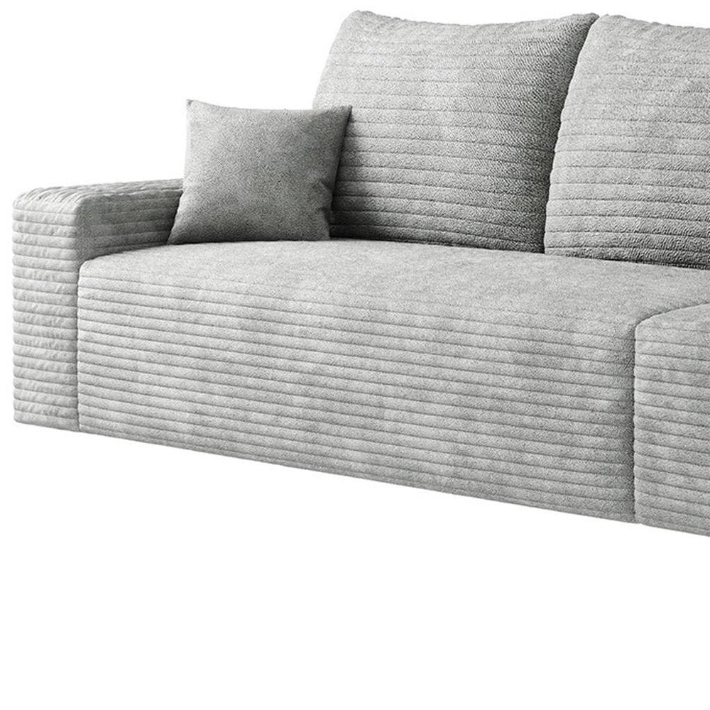 140" Gray Corduroy Modular Universal Sofa With Toss Pillows