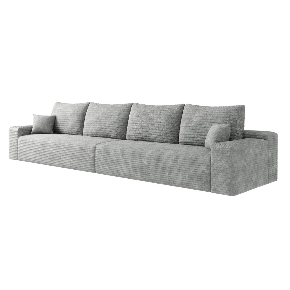 140" Gray Corduroy Modular Universal Sofa With Toss Pillows