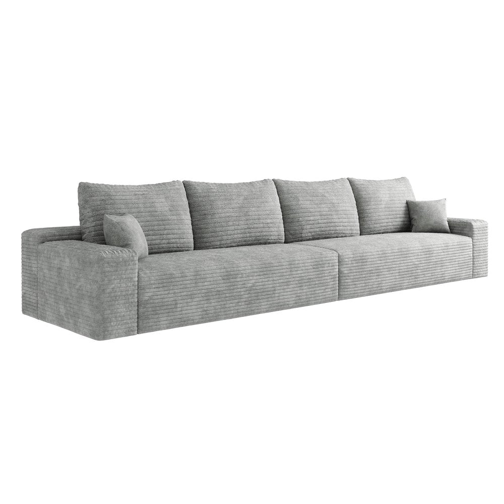 140" Gray Corduroy Modular Universal Sofa With Toss Pillows