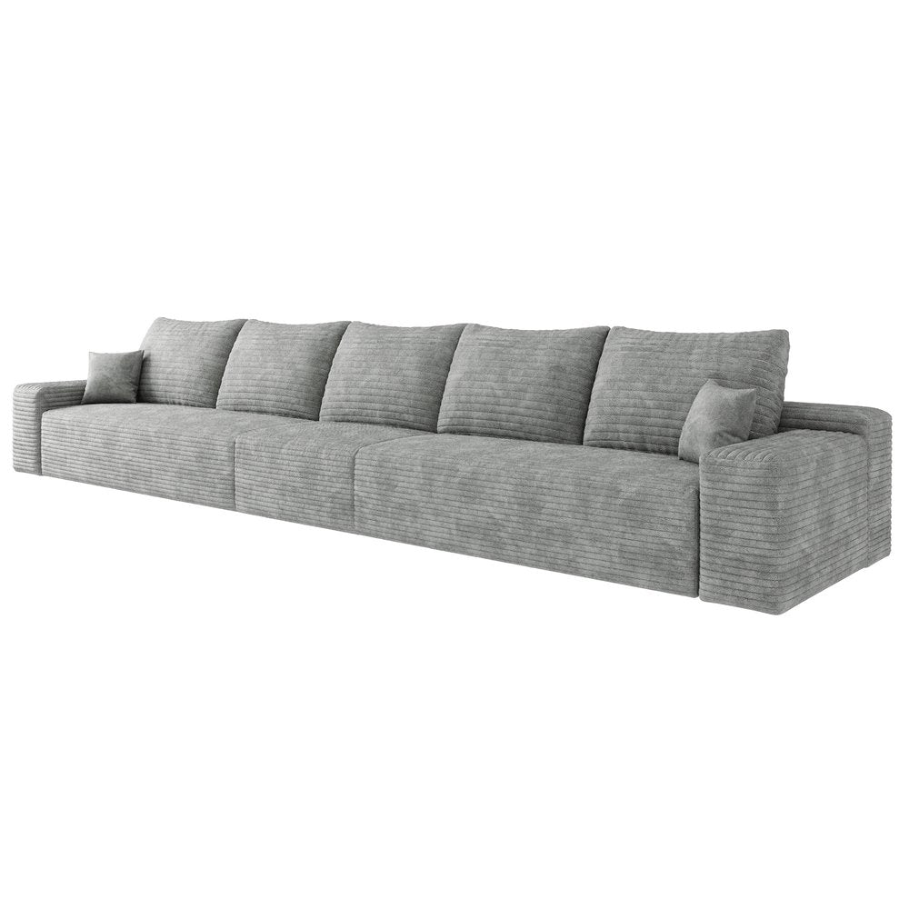 168" Gray Corduroy Modular Universal Sofa With Toss Pillows