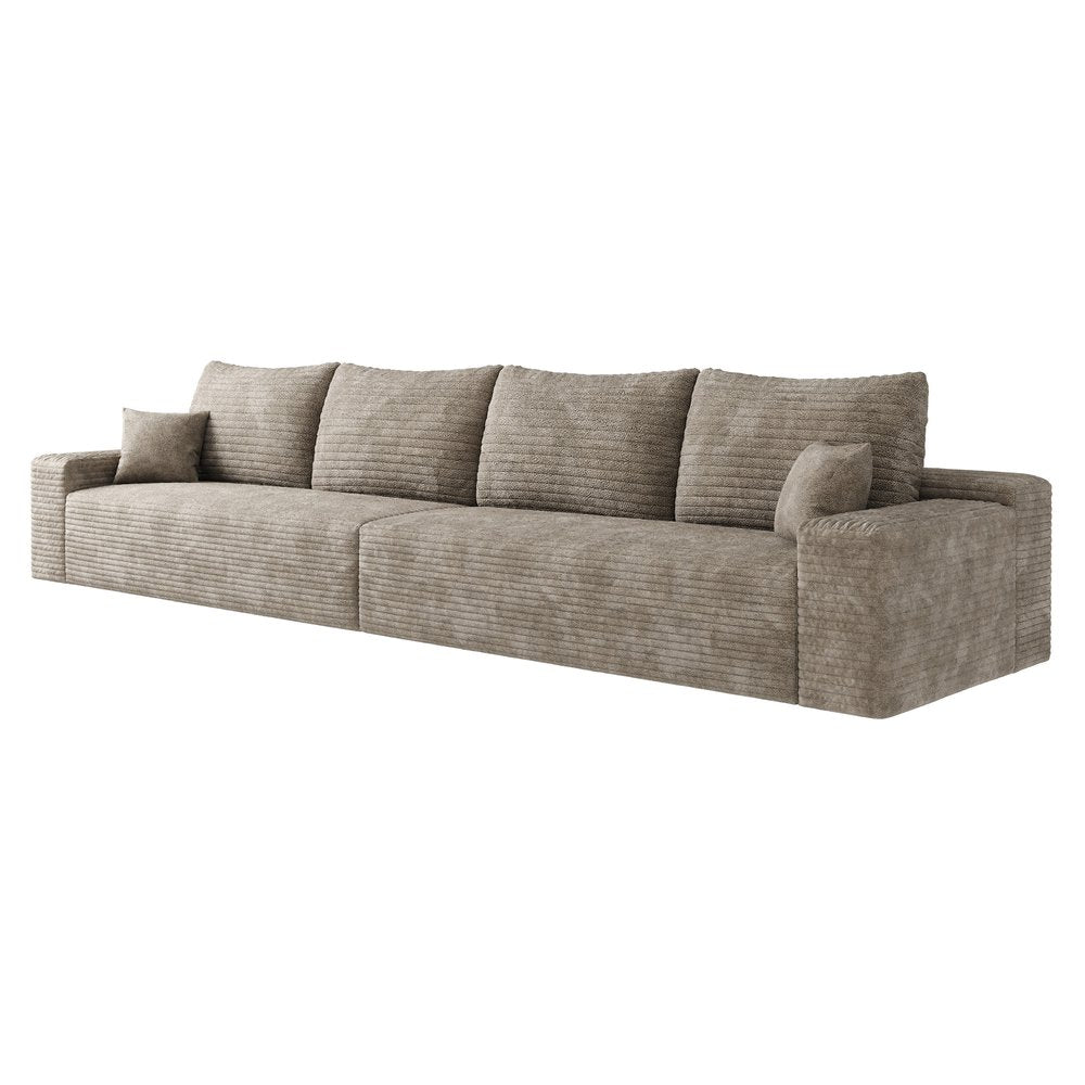 140" Camel Corduroy Modular Universal Sofa With Toss Pillows