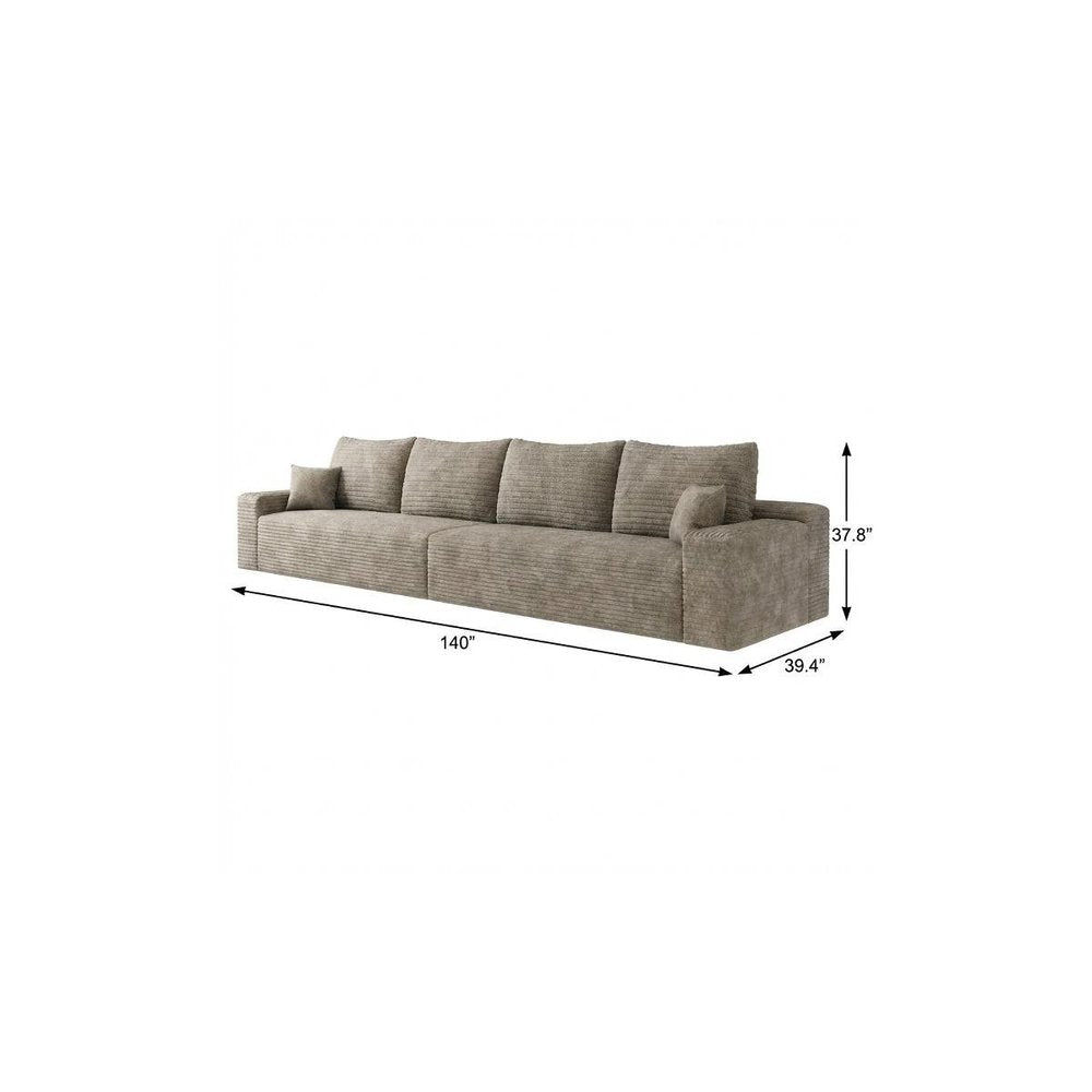 140" Camel Corduroy Modular Universal Sofa With Toss Pillows
