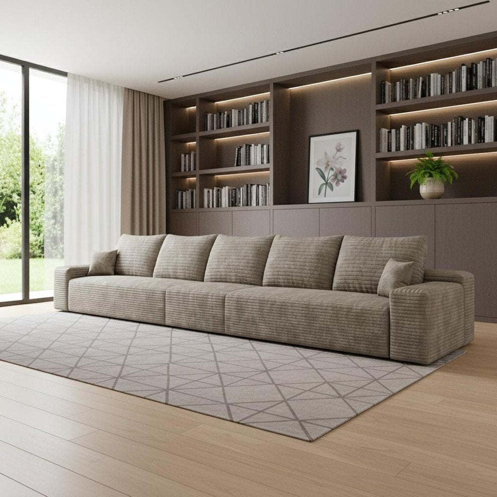 168" Camel Corduroy Modular Universal Sofa With Toss Pillows