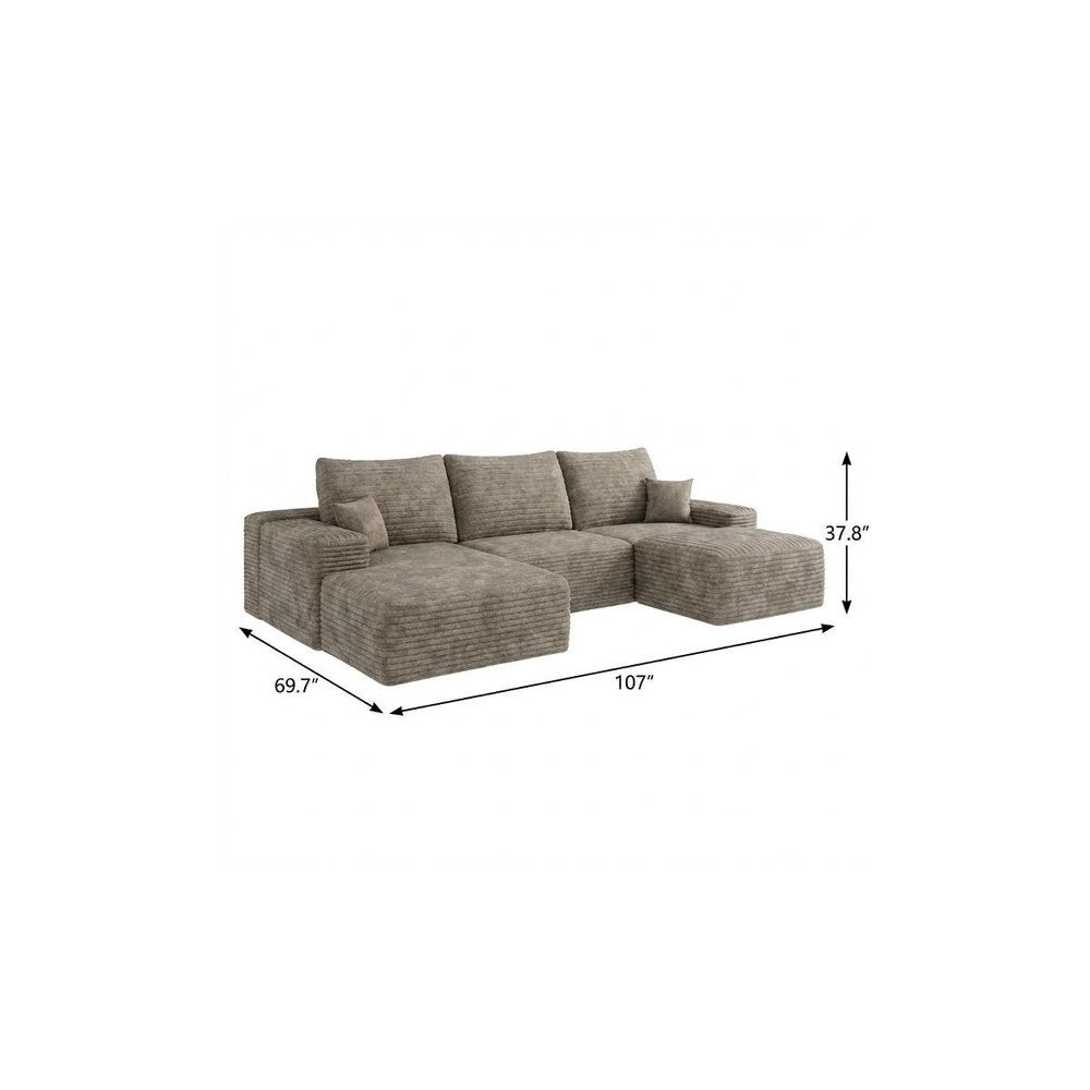 107" Camel Corduroy Modular Universal Sofa With Ottoman And Toss Pillows