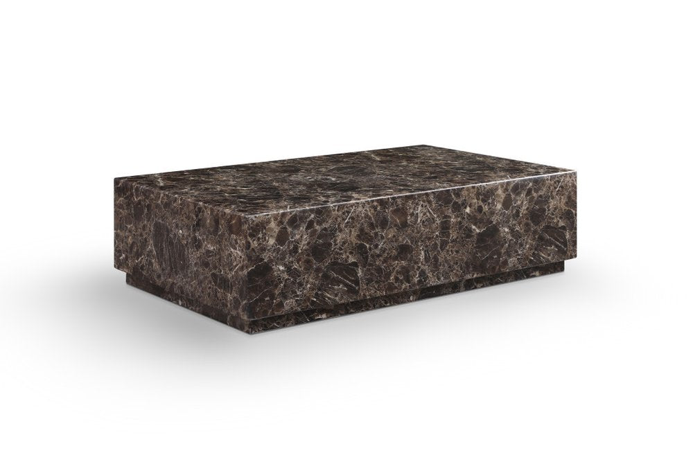 55" Brown Genuine Marble Block Coffee Table