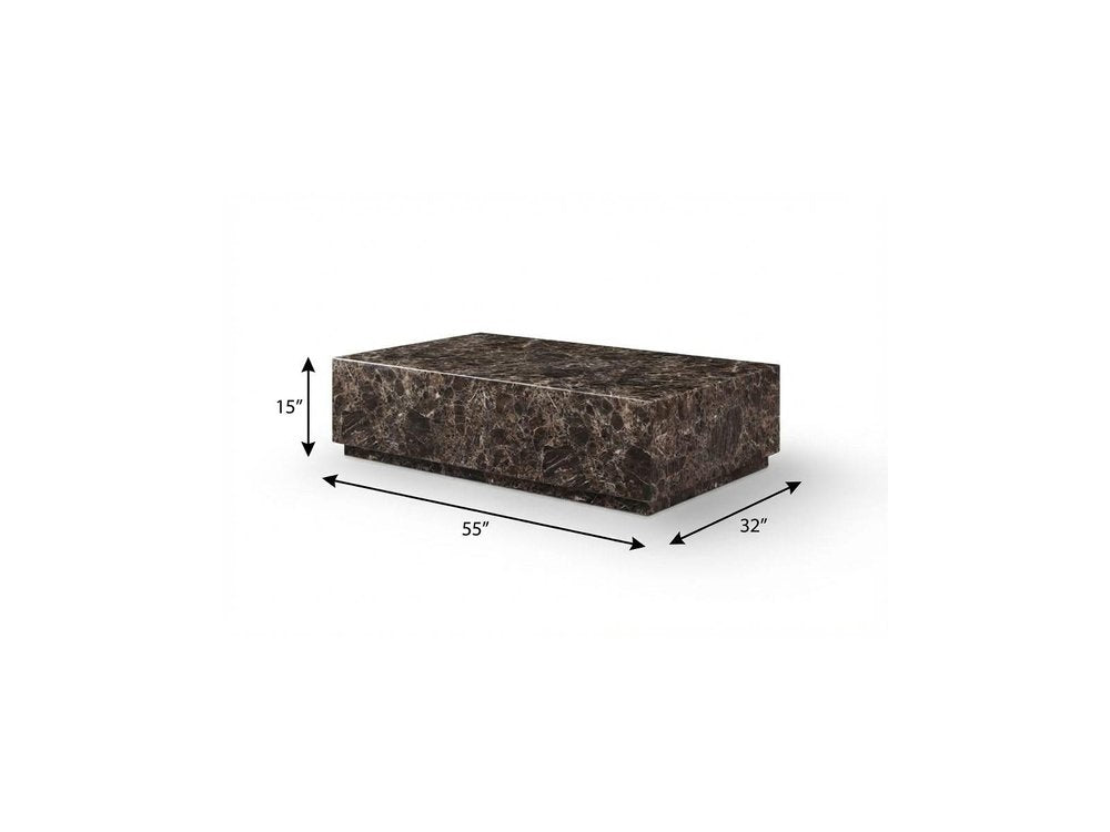 55" Brown Genuine Marble Block Coffee Table