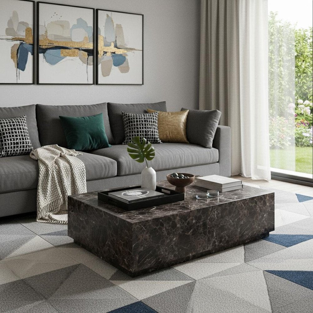 55" Brown Genuine Marble Block Coffee Table