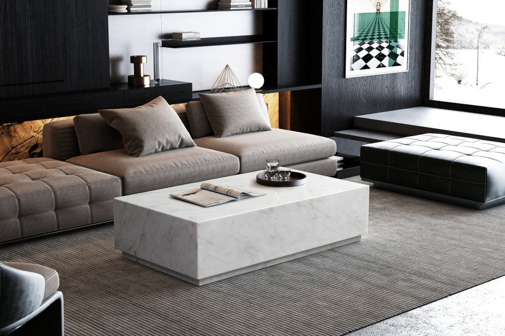 55" White Genuine Marble Block Coffee Table